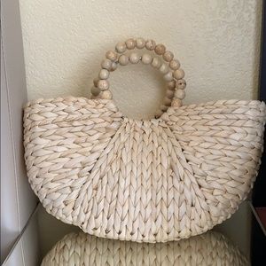 Zara Natural Woven Straw Tote with Beaded Handles